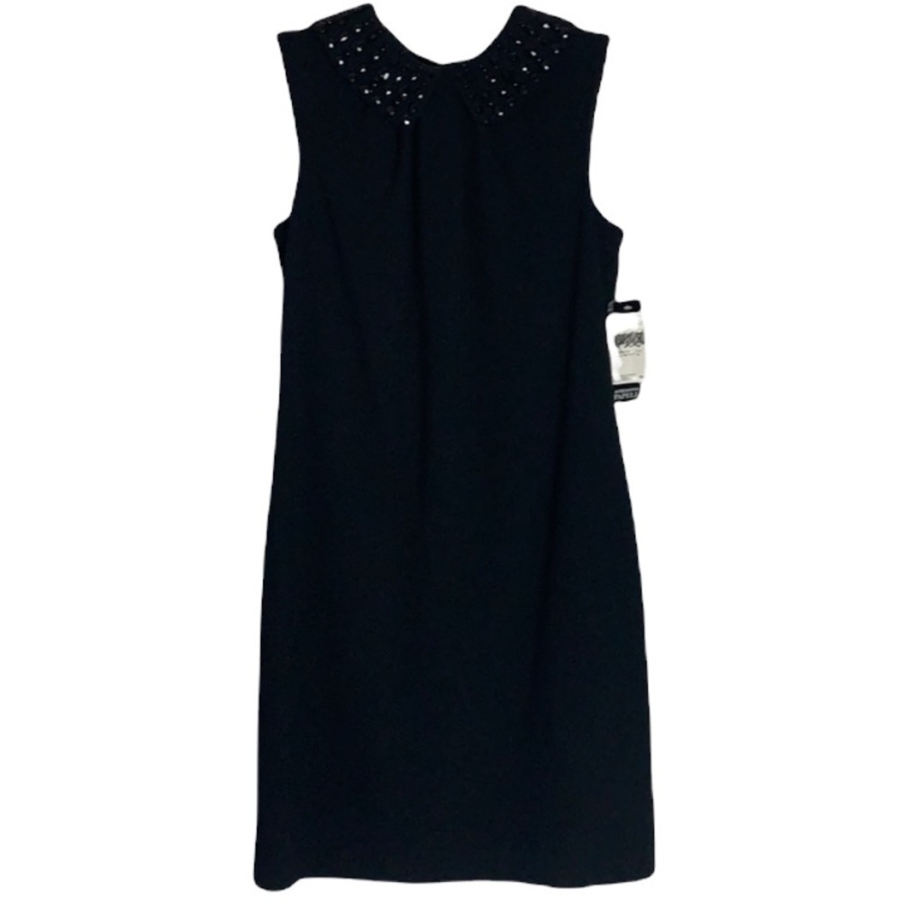 - NWT Adrianna Papell Black Removable Beaded Collar Sleeveless Mini Shift Dress